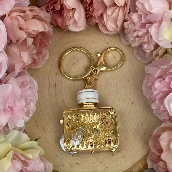 Pink Crystal Flower Perfume Bottle Keychain Charm - Picture 14 of 16